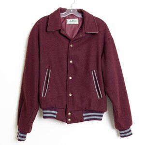 Vintage L.L. Bean Wool Varsity Bomber Jacket Burgundy Unisex Small
